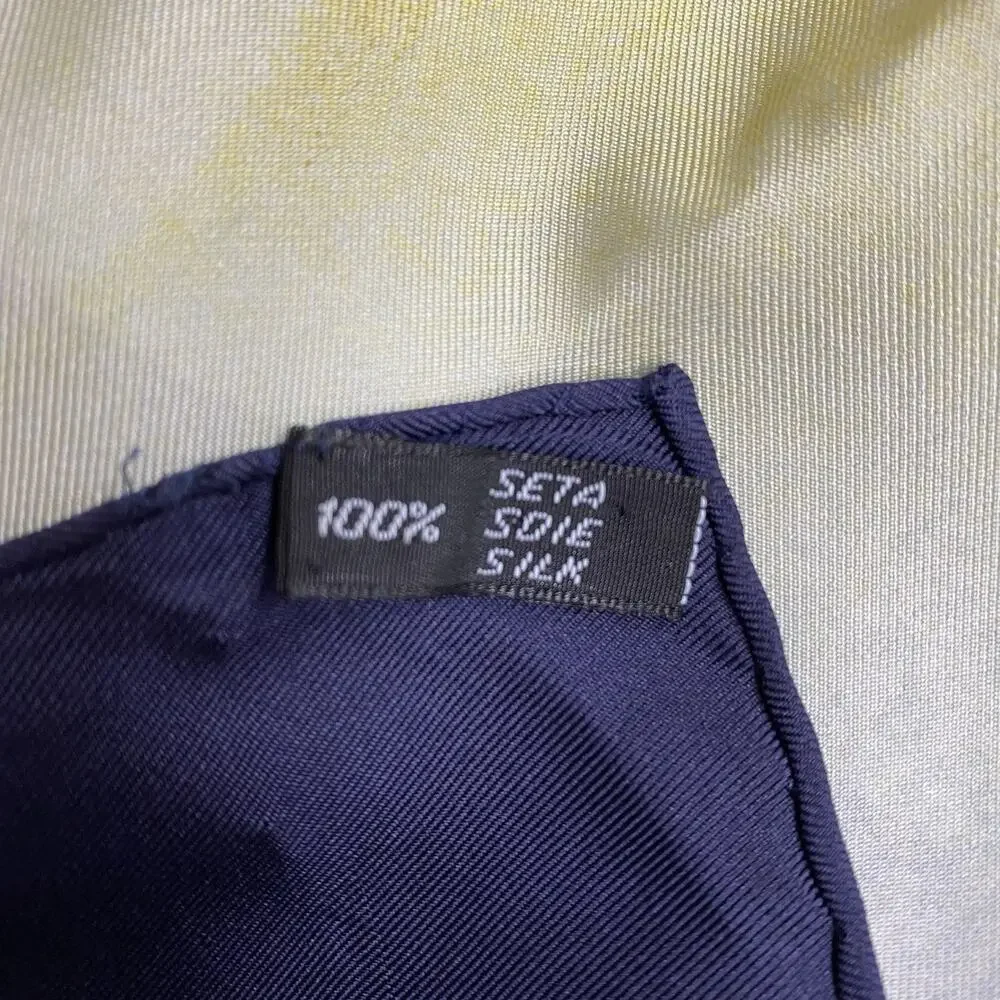 Escada 100% Silk Square Scarf White Rose Floral Navy Luxury Made In Italy Flower